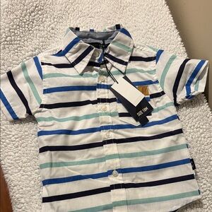 Boys' Striped Short-Sleeve Button-Down Shirt - Blue/Teal/White